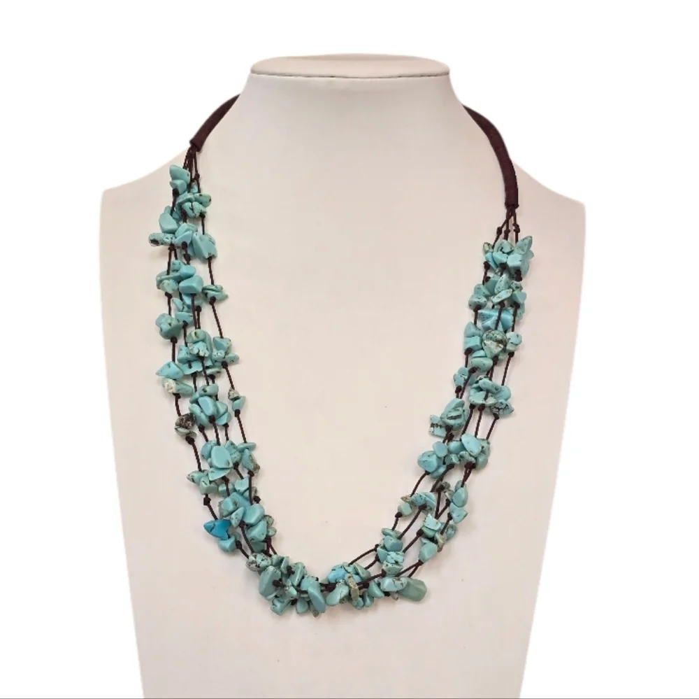 Premier Designs Turquoise Multistrand Brown Cord Necklace